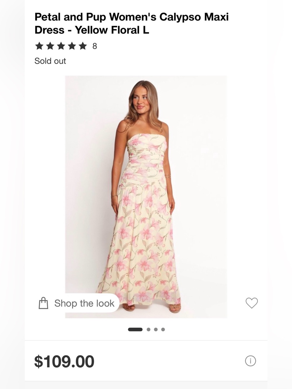 Petal & Pup Cream Yellow Strapless Floral Maxi Dress with Pink Blooms